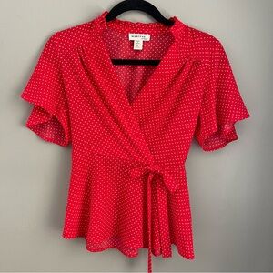 Red & White Polkadot Monteau Blouse - S